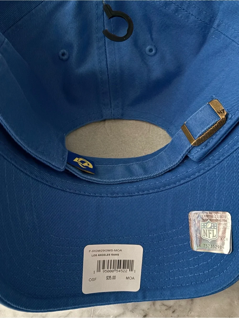 47 Brand Los Angeles Rams Clean Up Blue Adjustable Strap Hat NFL Alternate Logo